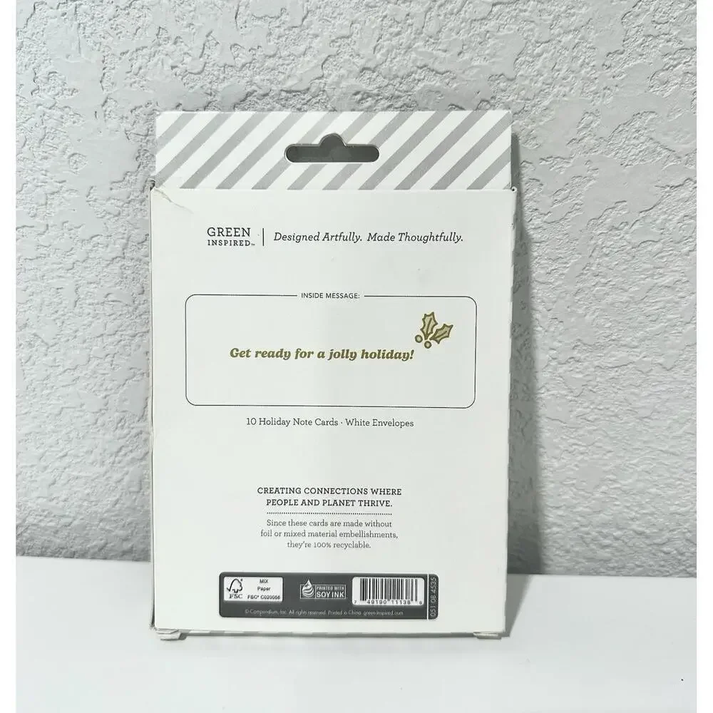 NEW Green Inspired Holiday Note Cards White Envelopes Santa Christmas 10ct Ho Ho